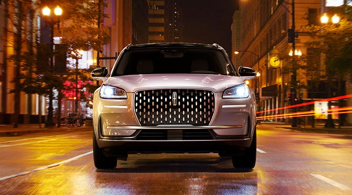 The striking grille of a 2024 Lincoln Corsair® SUV is shown. | Beach Lincoln in Myrtle Beach SC